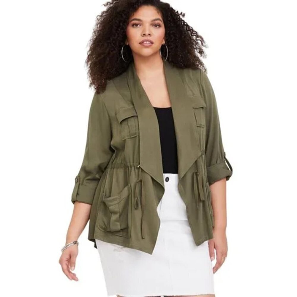 Torrid Light Weight Drape Front Anorak Deepâ Depths Green Women 3